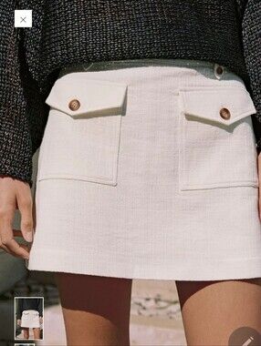 Cream Button-Pocket Mini Skort - Women's Tailored A-Line